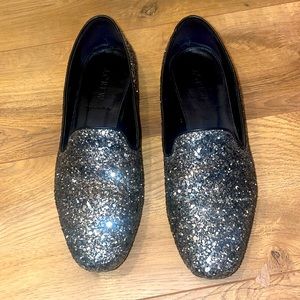 J Crew Black & Sliver Glitter Flats in Size 7.5